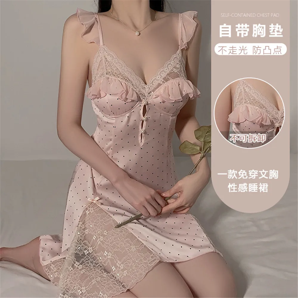 Sexy Suspender Nightgown Women Polka Dot Print Sleepwear Silky Satin Lace Nightwear Nightress Summer Homewear Loungewear
Sexy Suspender Nightgown Women Polka Dot Print Sleepwear Silky Satin Lace Nightwear Nightress Summer Homewear Loungewear