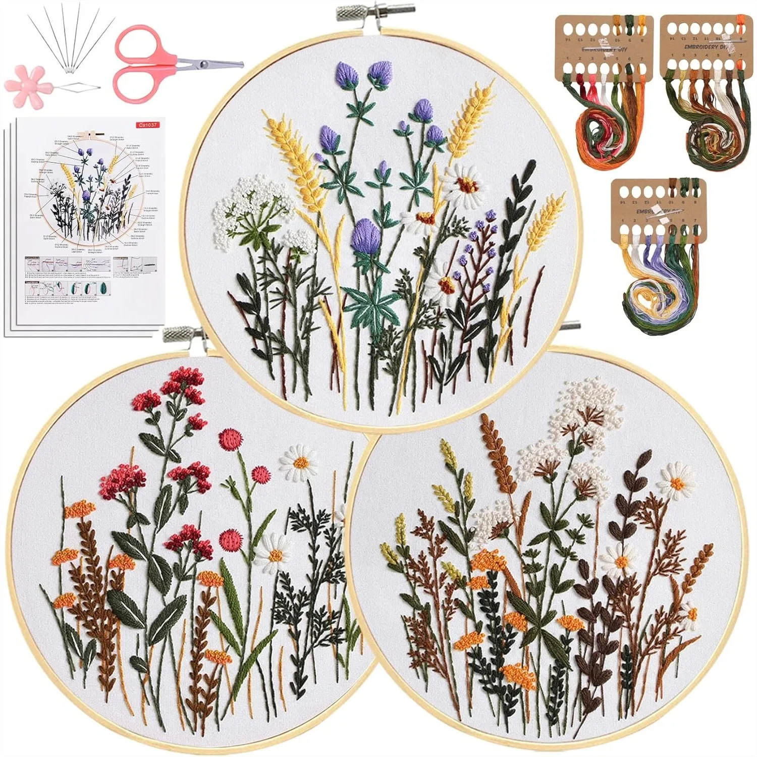 3 Pack Embroidery Kit for Beginners with Video Tutorial, Cross Stitch Needlepoint Set for Adults, Stamped Wild Flower Patterns
3 Pack Embroidery Kit for Beginners with Video Tutorial, Cross Stitch Needlepoint Set for Adults, Stamped Wild Flower Patterns