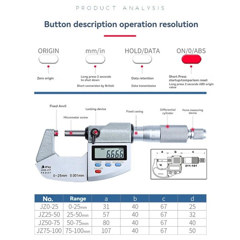 ABNO-Digital Display 0.001Mm Micrometer IP65 Waterproof Electronic Digital Caliper Gauge
ABNO-Digital Display 0.001Mm Micrometer IP65 Waterproof Electronic Digital Caliper Gauge