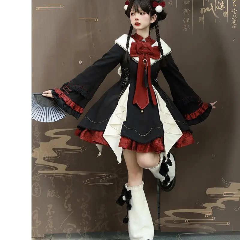 Coalfell New Chinese Lolita Dress Vintage Chinese Style Long-sleeved Dress Han Elements Fluffy Skirt
Coalfell New Chinese Lolita Dress Vintage Chinese Style Long-sleeved Dress Han Elements Fluffy Skirt