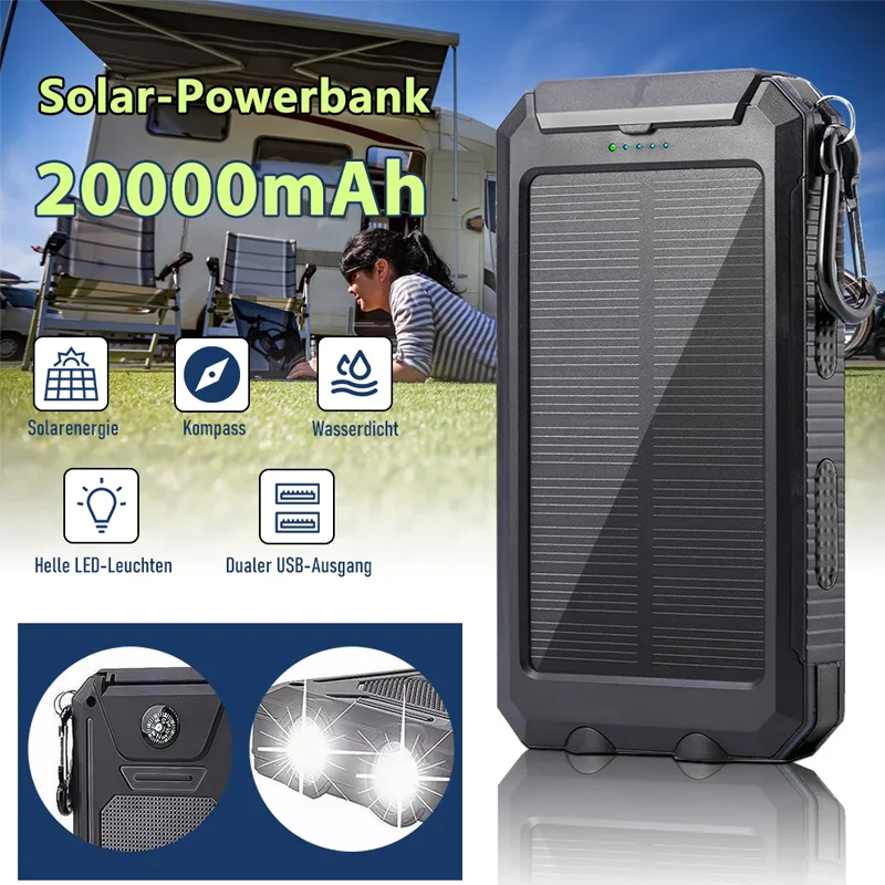20000mAh Solar Power Bank Fast Charging Portable Charger Phone External Battery 2-USB with SOS Flashlight Outdoor Powerbank
20000mAh Solar Power Bank Fast Charging Portable Charger Phone External Battery 2-USB with SOS Flashlight Outdoor Powerbank