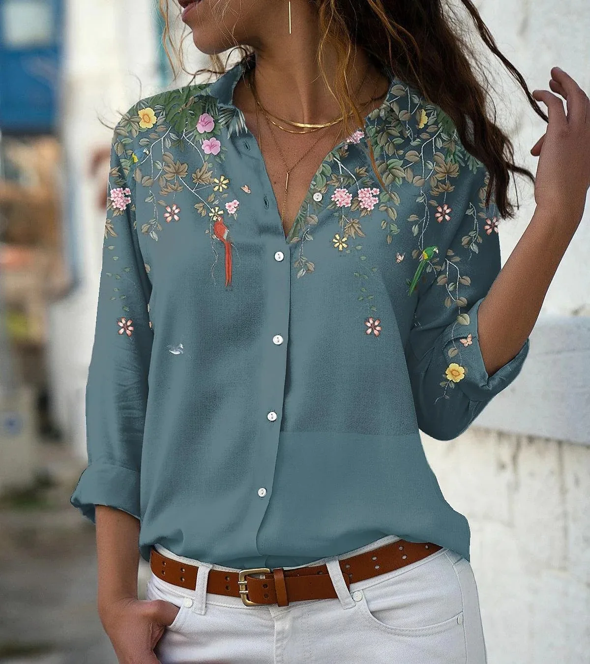 Women's Loose Long Sve Collar Single Button irt Floral Print Ele Lady Commute Sle Cotton Casual irt
Women's Loose Long Sve Collar Single Button irt Floral Print Ele Lady Commute Sle Cotton Casual irt