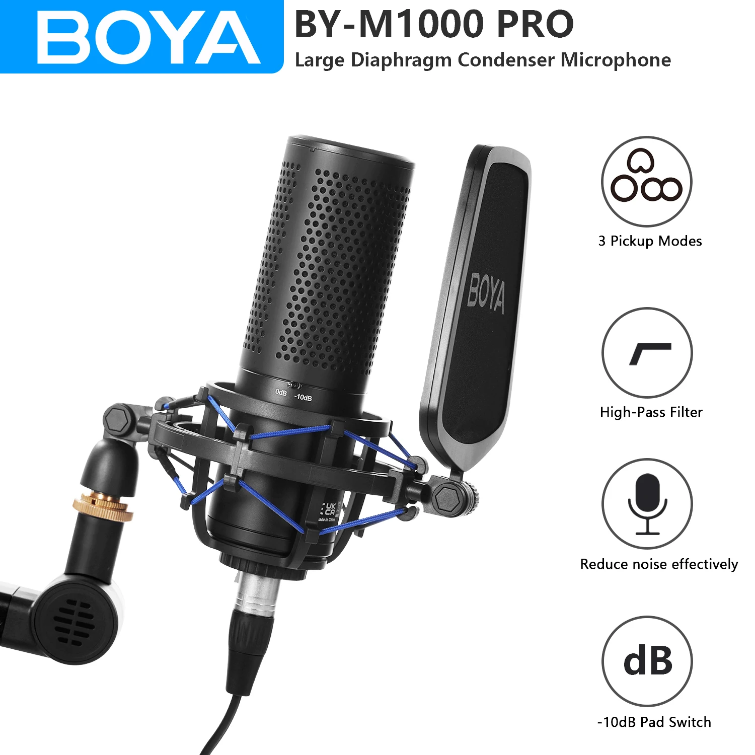BOYA BY-M1000 Pro Condenser Large Diaphragm XLR Studio Microphone for Podcasters Voiceover Artists Field Recorders Songwriters
BOYA BY-M1000 Pro Condenser Large Diaphragm XLR Studio Microphone for Podcasters Voiceover Artists Field Recorders Songwriters