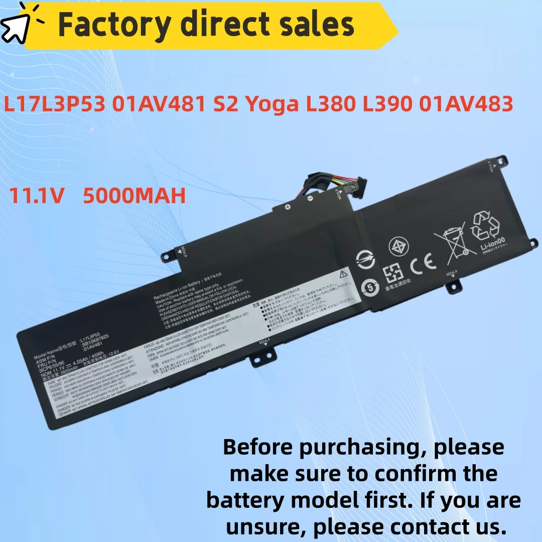 Новые аккумуляторы, подходящие для Lenovo ThinkPad S2, L17, L3P53, L17M3P55, 01AV481/482, Yoga L380, L390, 01AV483, L380, L39.
Новые аккумуляторы, подходящие для Lenovo ThinkPad S2, L17, L3P53, L17M3P55, 01AV481/482, Yoga L380, L390, 01AV483, L380, L39.