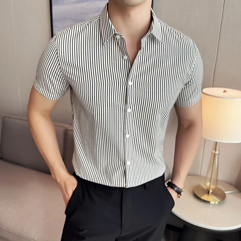 Men Striped Shirt Short Sleeved British Style 2024 Summer New Light Thin Business Casual Elastic Slim Fit Shirt Men's Clothing
Men Striped Shirt Short Sleeved British Style 2024 Summer New Light Thin Business Casual Elastic Slim Fit Shirt Men's Clothing