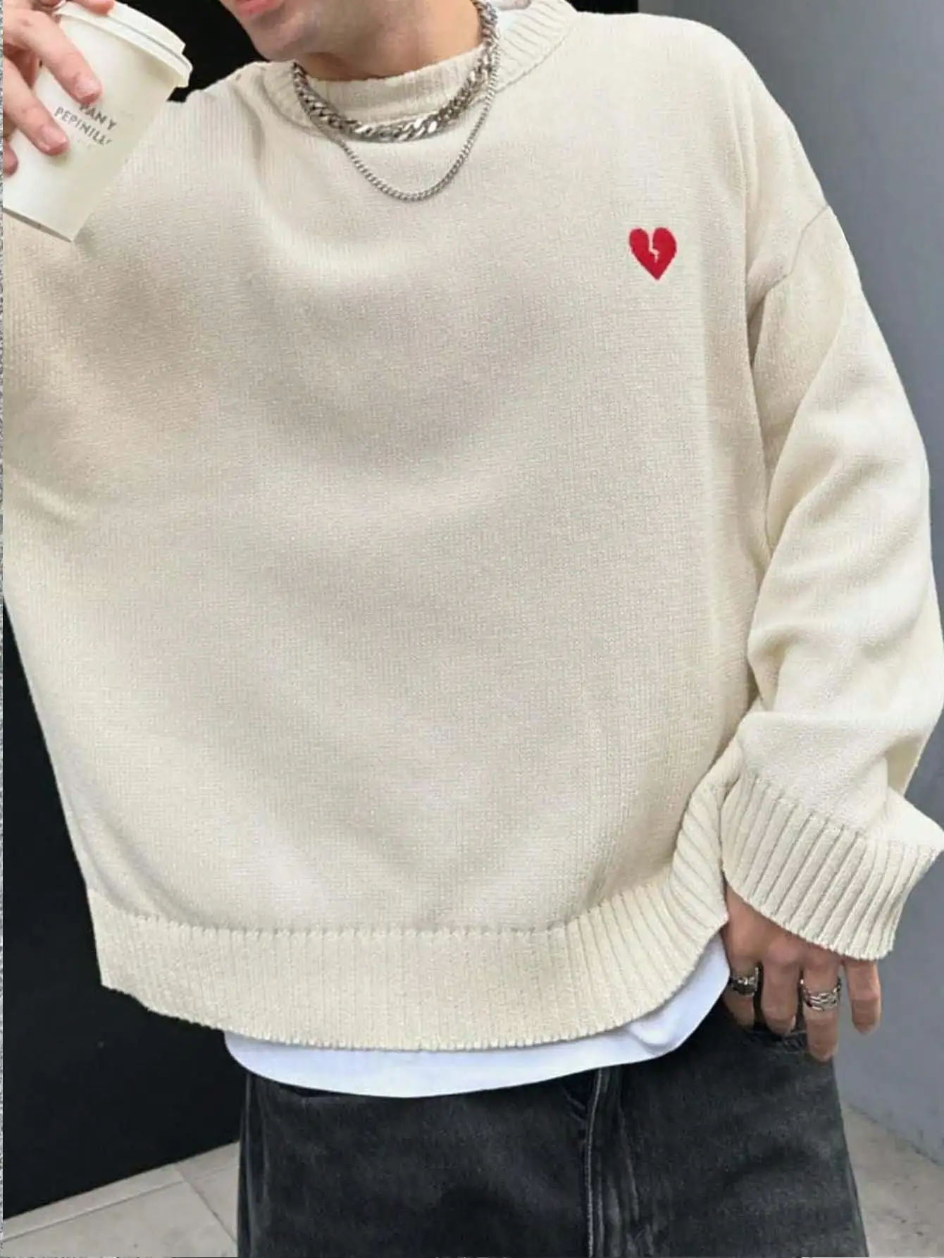Spring, Autumn, and Winter Men's and Women's Casual Fitted Long-Sleeve Crew Neck Valentine's Day Sweater, Lazy Trendy Fashion Drop Shoulder Pullover with Simple Embroidered Heart Pattern Knit Top
Spring, Autumn, and Winter Men's and Women's Casual Fitted Long-Sleeve Crew Neck Valentine's Day Sweater, Lazy Trendy Fashion Drop Shoulder Pullover with Simple Embroidered Heart Pattern Knit Top