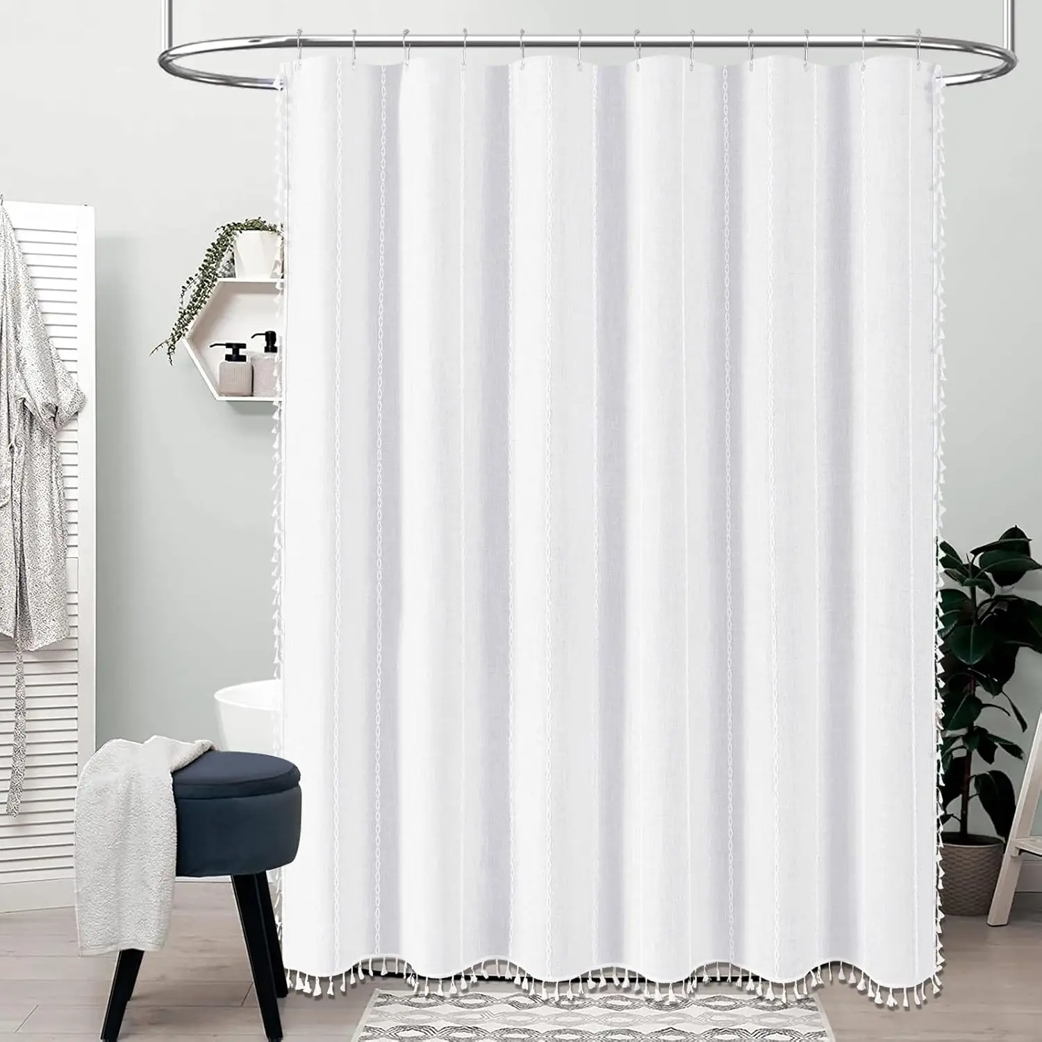 Extra Long Shower Curtain, 72x96 Inch Long Boho Chic Linen Fabric Weighted Shower Curtain Set with Plastic Hooks, Tall
Extra Long Shower Curtain, 72x96 Inch Long Boho Chic Linen Fabric Weighted Shower Curtain Set with Plastic Hooks, Tall