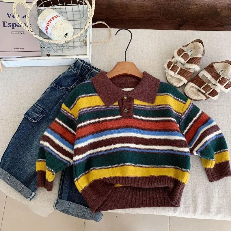 Fashion striped Kids sweater Boys knit Coat Girls soft loose O-Neck knitted Cardigan
Fashion striped Kids sweater Boys knit Coat Girls soft loose O-Neck knitted Cardigan