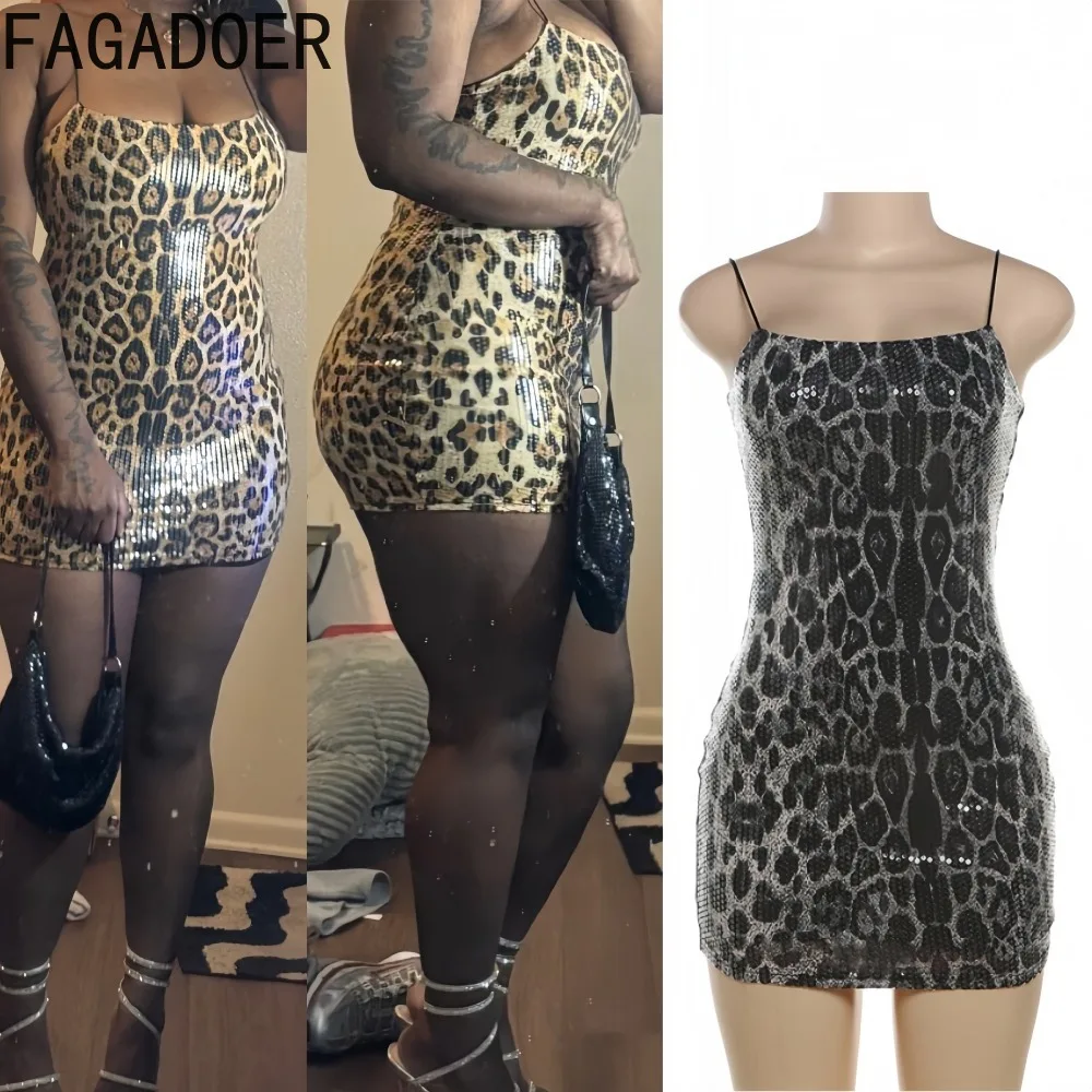 FAGADOER Sexy Leopard Print Sequin Bodycon Dresses Woman Spaghetti Strap Sleeveless Backless Dress Female Streetwear Vestidos
FAGADOER Sexy Leopard Print Sequin Bodycon Dresses Woman Spaghetti Strap Sleeveless Backless Dress Female Streetwear Vestidos