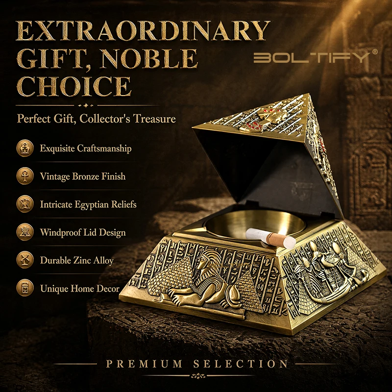 BOLTIFY Egyptian Pharaoh Windproof Metal Ashtray with Lid Pyramid Shape Vintage Home Decoration Gift Desktop Ornaments Art Craft
BOLTIFY Egyptian Pharaoh Windproof Metal Ashtray with Lid Pyramid Shape Vintage Home Decoration Gift Desktop Ornaments Art Craft