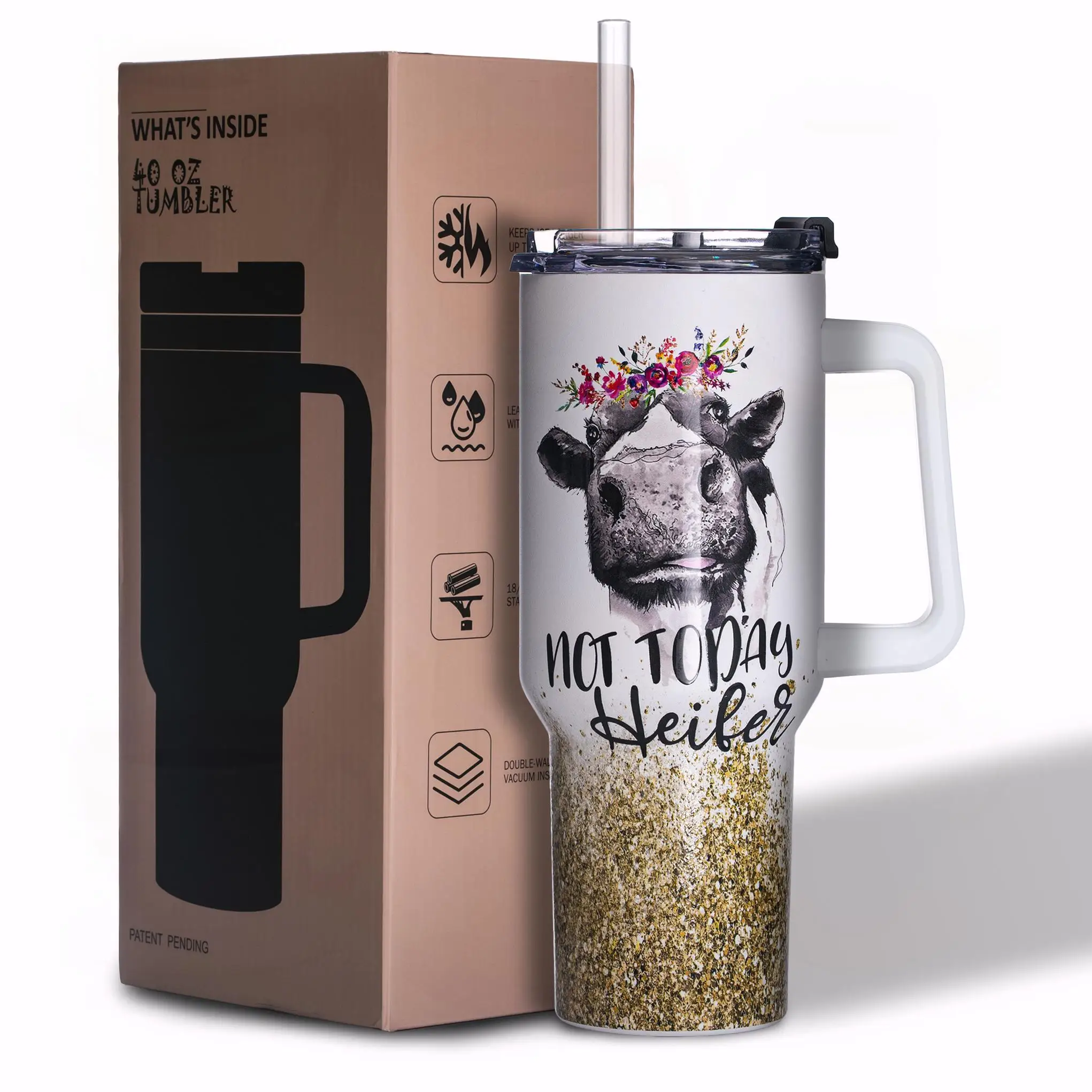 Funny Cow Glitter Tumbler 40oz Vacuum Insulated Stainless Steel Cup with Handle, Great Gift for Women or Sisters
Funny Cow Glitter Tumbler 40oz Vacuum Insulated Stainless Steel Cup with Handle, Great Gift for Women or Sisters