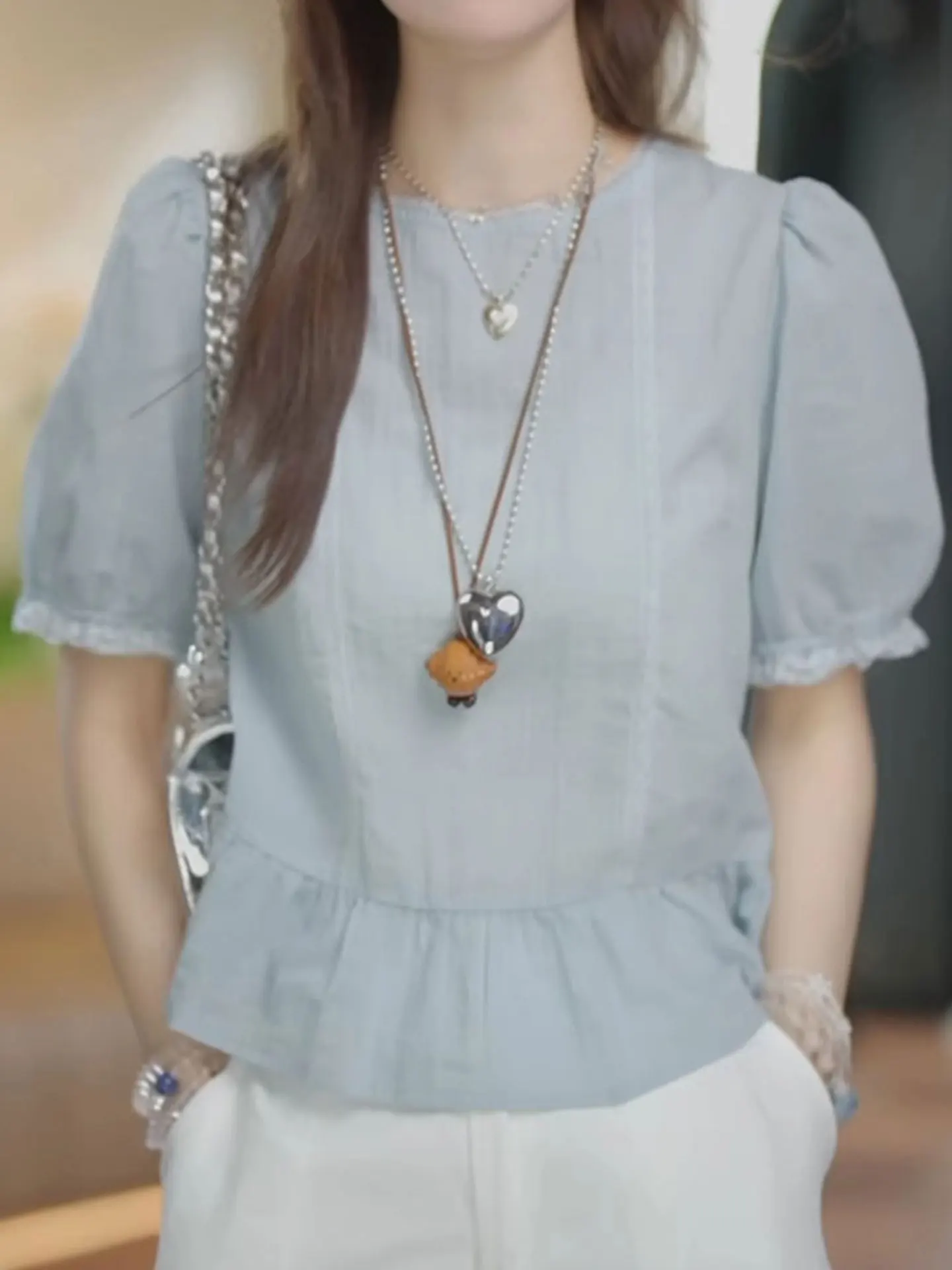 Ele European Design Bubble Sve round Ne Dstring Pleated Chiffon irt Korean Sle Commute Straight Cut Silk Top
Ele European Design Bubble Sve round Ne Dstring Pleated Chiffon irt Korean Sle Commute Straight Cut Silk Top