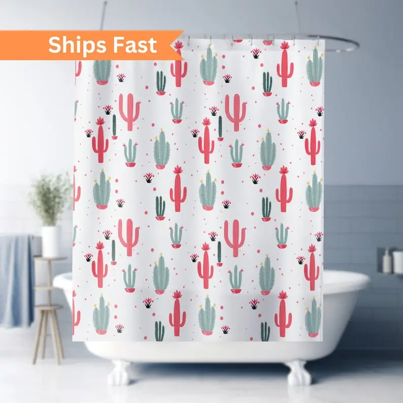 Cactus Pattern Shower Curtain: Modern Minimalist Bathroom Decor
Cactus Pattern Shower Curtain: Modern Minimalist Bathroom Decor