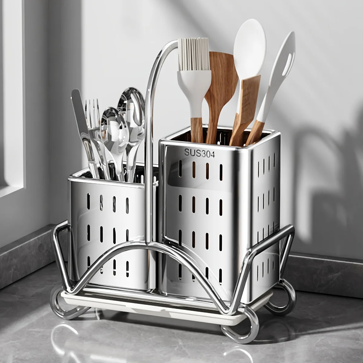 304 Stainless Steel Chopstick Holder with Drainage Tray, Double Grid Utensil Organizer for Kitchen, Cutlery Storage Rack
304 Stainless Steel Chopstick Holder with Drainage Tray, Double Grid Utensil Organizer for Kitchen, Cutlery Storage Rack