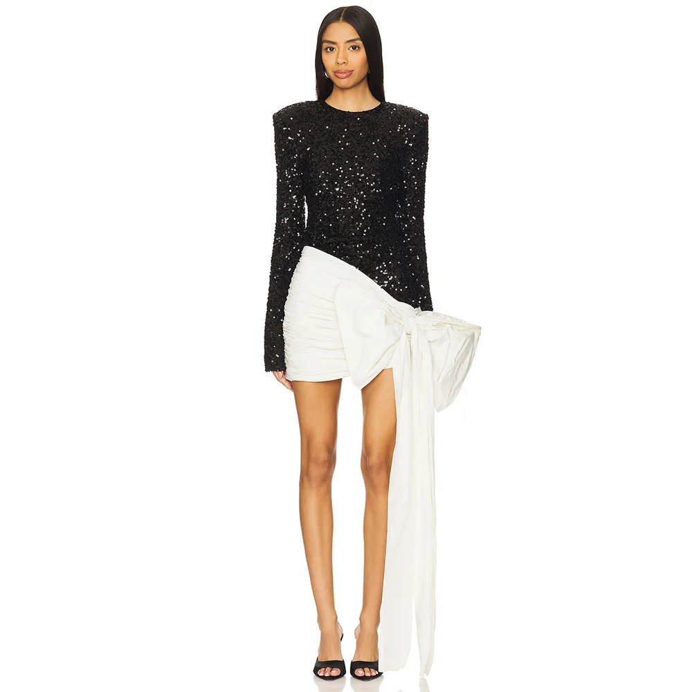Modern Black Sequin Mini Short Cocktail Dress Knee Length Evening Dress White Bow Holiday Party Gown Mermaid Saudi Dress
Modern Black Sequin Mini Short Cocktail Dress Knee Length Evening Dress White Bow Holiday Party Gown Mermaid Saudi Dress