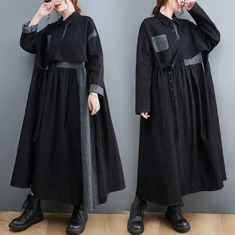 Дизайнерское платье в японском стиле, весна 2023, новое женское джинсовое платье в стиле пэчворк с длинными рукавами, свободное элегантное платье макси с цветными блоками
Дизайнерское платье в японском стиле, весна 2023, новое женское джинсовое платье в стиле пэчворк с длинными рукавами, свободное элегантное платье макси с цветными блоками