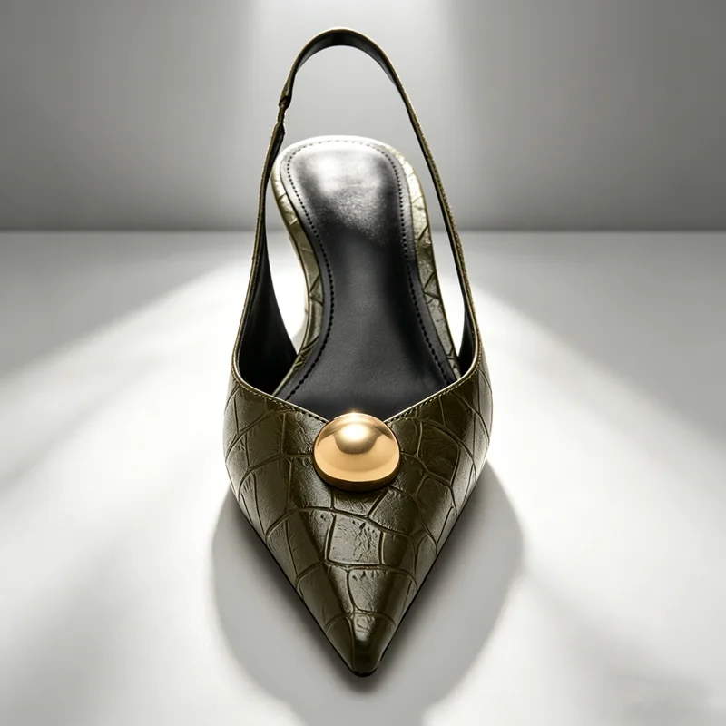 Metallic Buckle Leather Print Detail Women Pumps Sexy Pointed Toe Slingback Medium Heels for Ladies Elegant Women Designer Shoes
Metallic Buckle Leather Print Detail Women Pumps Sexy Pointed Toe Slingback Medium Heels for Ladies Elegant Women Designer Shoes