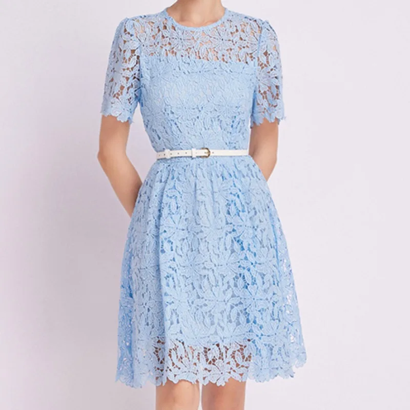 Blue Lace Dress for Women O-Neck Hollow Out Womens Clothing Runway Design Short Sleeve Elegant Bodycon Streetwear
Blue Lace Dress for Women O-Neck Hollow Out Womens Clothing Runway Design Short Sleeve Elegant Bodycon Streetwear