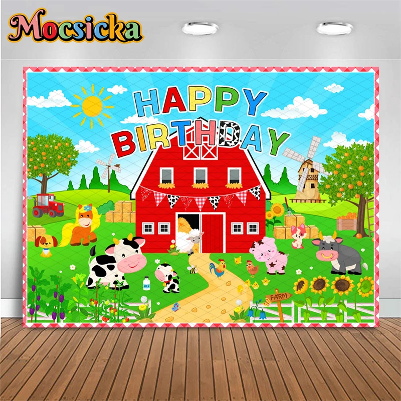 Mocsicka Farm Animal Happy Birthday Photography Backdrop Cartoon Red Barn Barnyard Background Cloth Baby Kids Party Photo Booth
Mocsicka Farm Animal Happy Birthday Photography Backdrop Cartoon Red Barn Barnyard Background Cloth Baby Kids Party Photo Booth