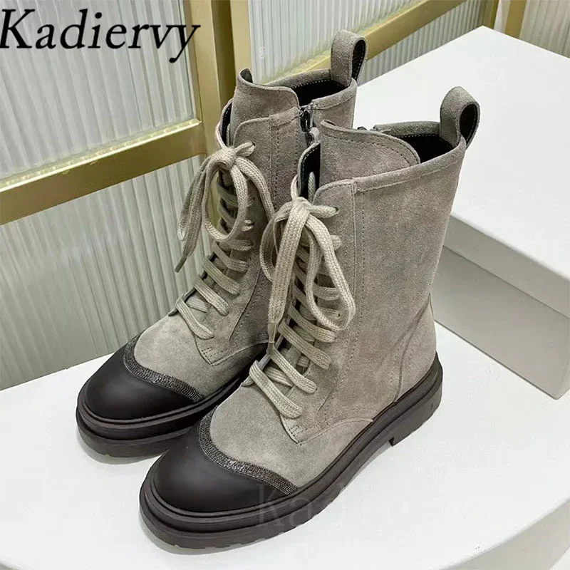Thick Sole Motorcycle Boots Women Round Toe Lace Up Flat Shoes Woman Suede Leather String Bead Short Boots Woman Botas De Mujer
Thick Sole Motorcycle Boots Women Round Toe Lace Up Flat Shoes Woman Suede Leather String Bead Short Boots Woman Botas De Mujer