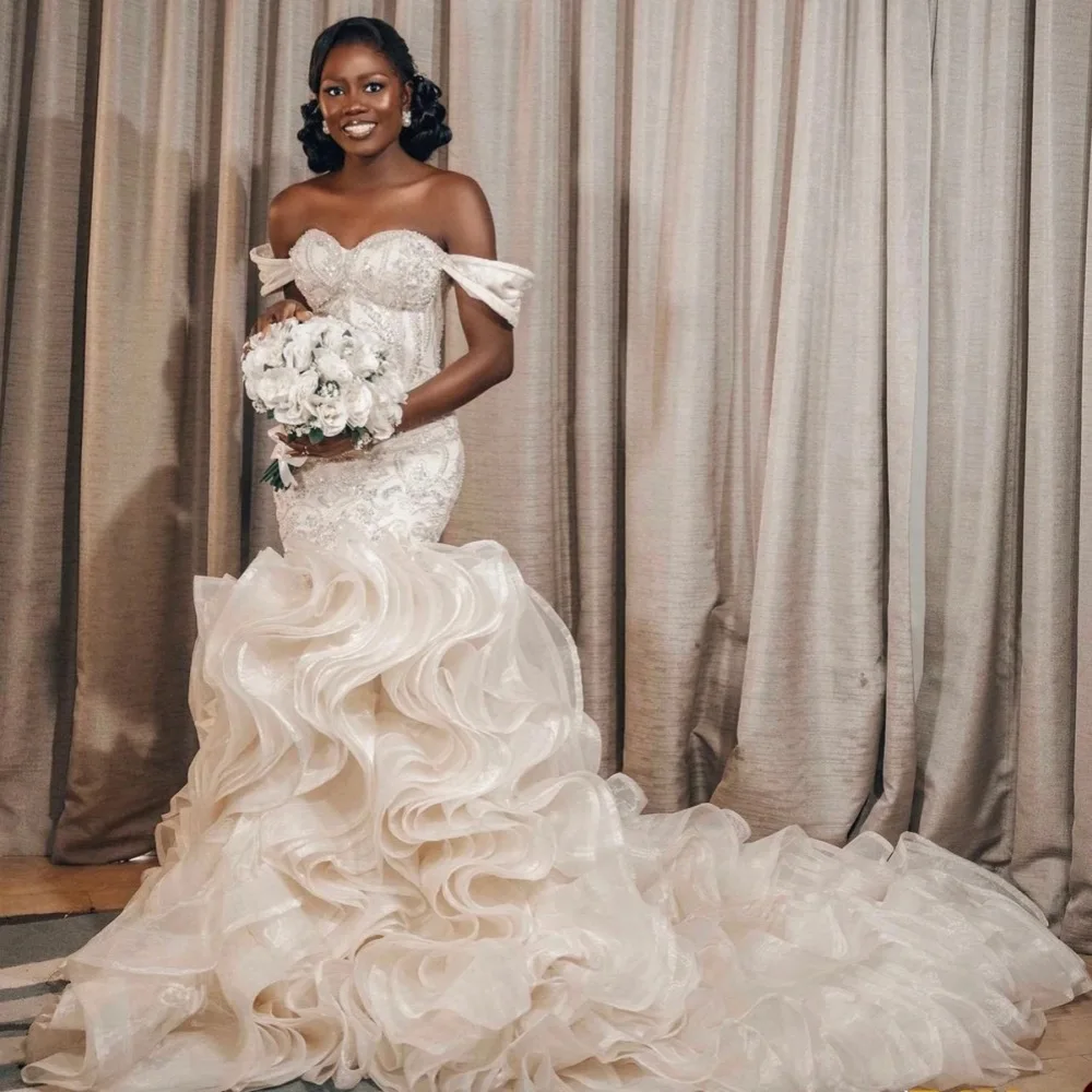 Luxury Mermaid Wedding Dress 2026 Off the Shoulder Ruffles Train Organza Bride Dresses Bridal Gown Vestidos De Novia
Luxury Mermaid Wedding Dress 2026 Off the Shoulder Ruffles Train Organza Bride Dresses Bridal Gown Vestidos De Novia