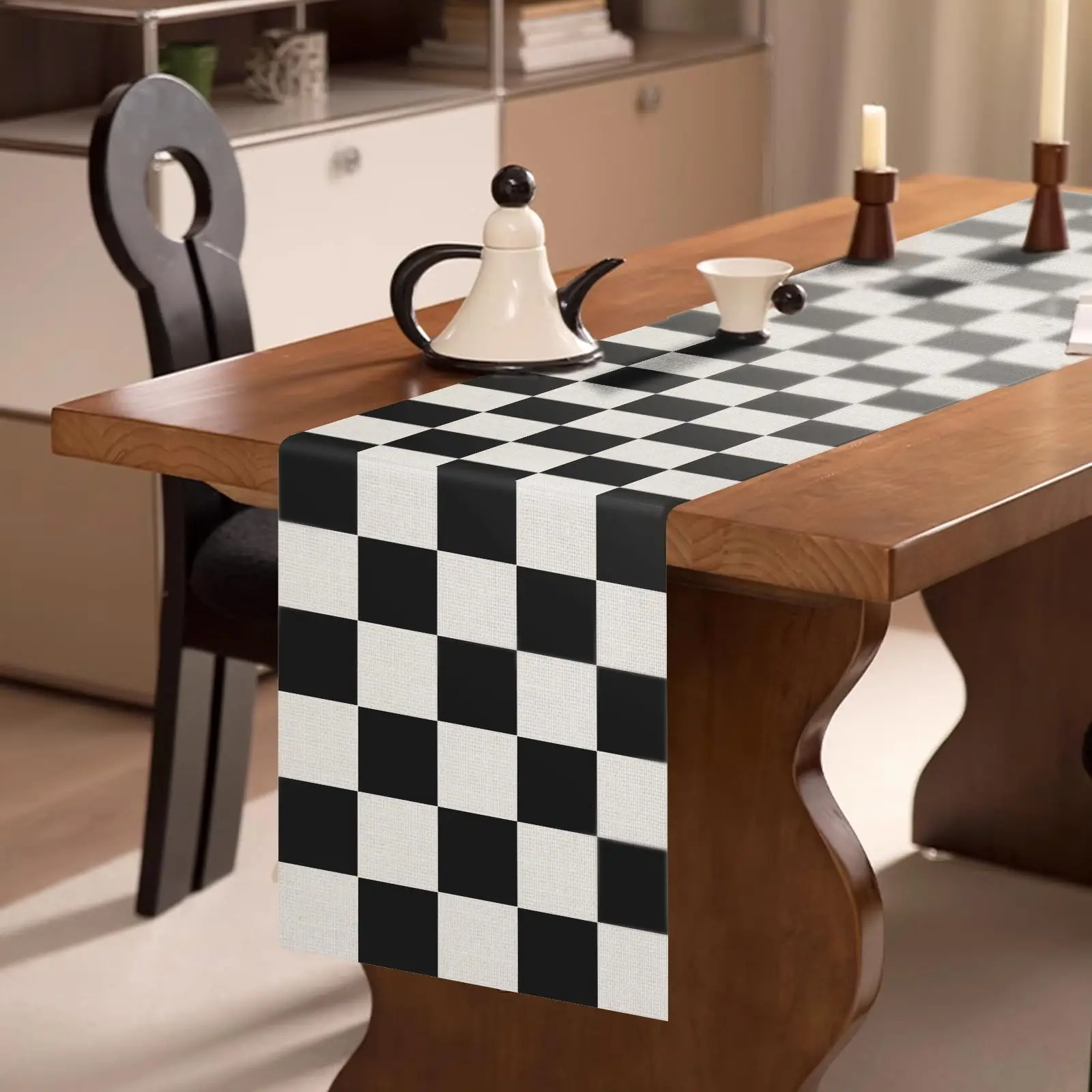 Black and White Checkered Table Runner, Classic Linen, Perfect for Race Themed Parties and Events
Black and White Checkered Table Runner, Classic Linen, Perfect for Race Themed Parties and Events