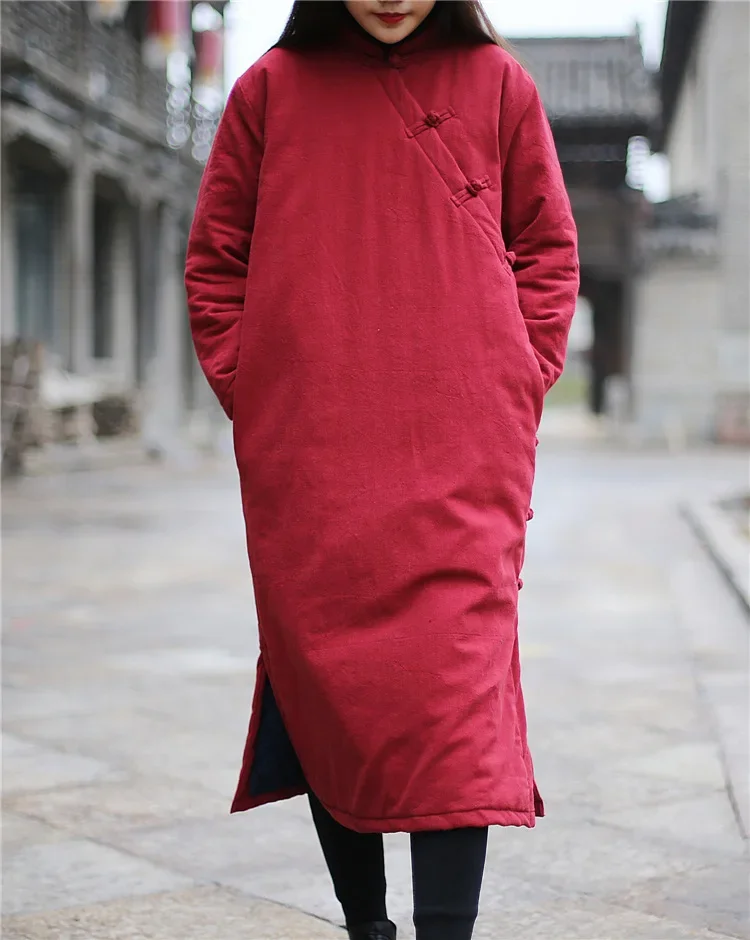 Women Chinese Style Buttom Warm Cotton Padded Warm Long Coat Parkas Long Sleeve Solid Color 2023 Winter Vintage Chaqueta Mujer
Women Chinese Style Buttom Warm Cotton Padded Warm Long Coat Parkas Long Sleeve Solid Color 2023 Winter Vintage Chaqueta Mujer