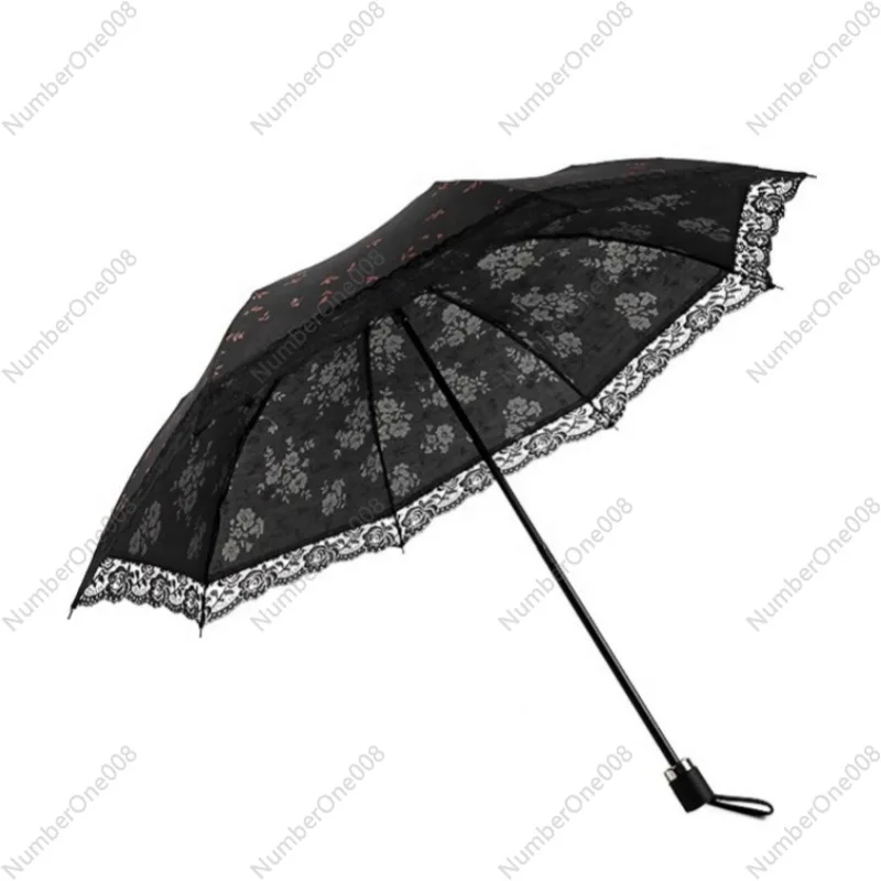 Lace & Laser Print Floral Umbrella, 2-Fold Compact Sun & Rain Shield, Forest Girl Style Cute Parasol
Lace & Laser Print Floral Umbrella, 2-Fold Compact Sun & Rain Shield, Forest Girl Style Cute Parasol