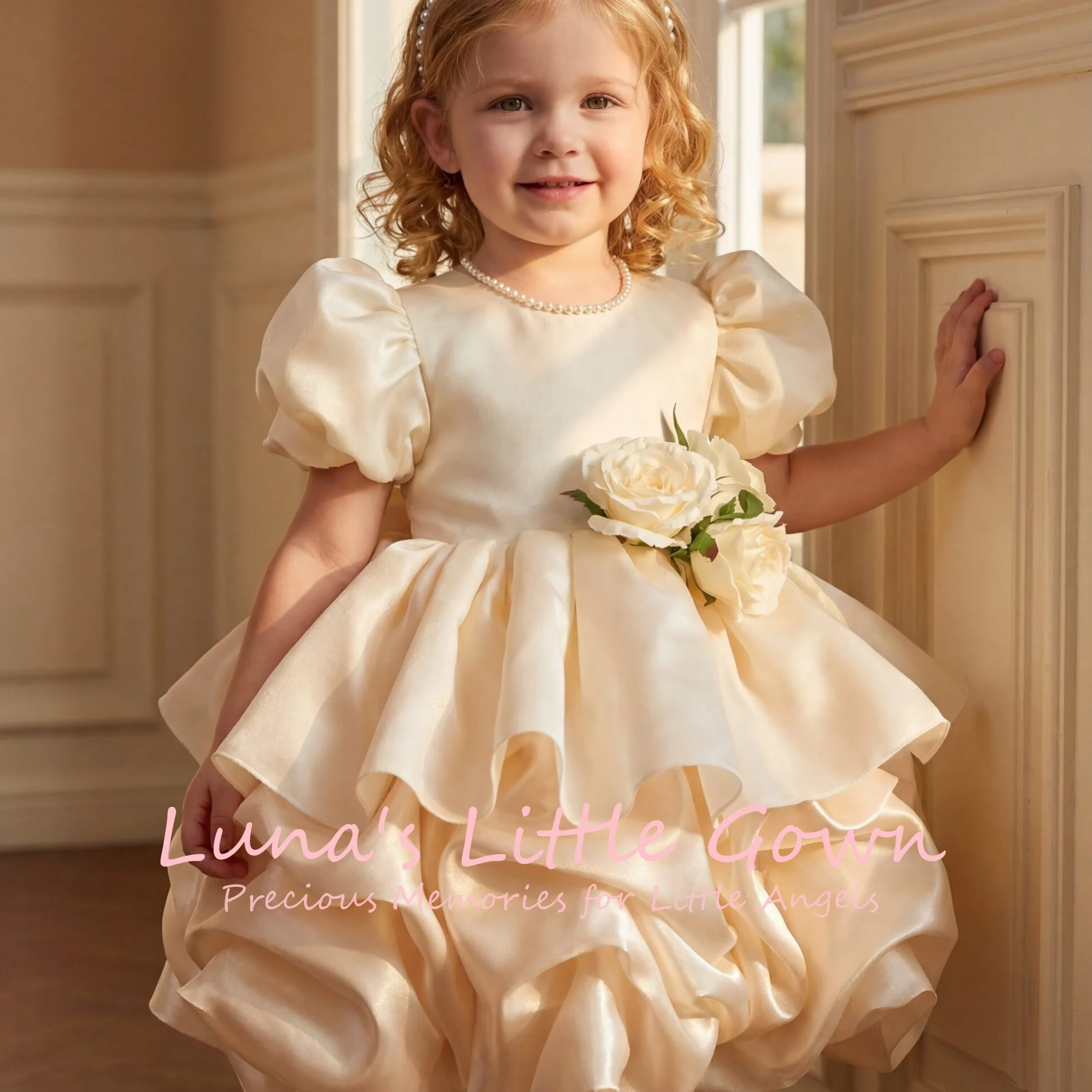 Champagne Flower Girl Dresses Tiered Ruffle Puff Sleeve 3D Flower Toddler Birthday Party Dress Elegant Kids Princess Gowns
Champagne Flower Girl Dresses Tiered Ruffle Puff Sleeve 3D Flower Toddler Birthday Party Dress Elegant Kids Princess Gowns