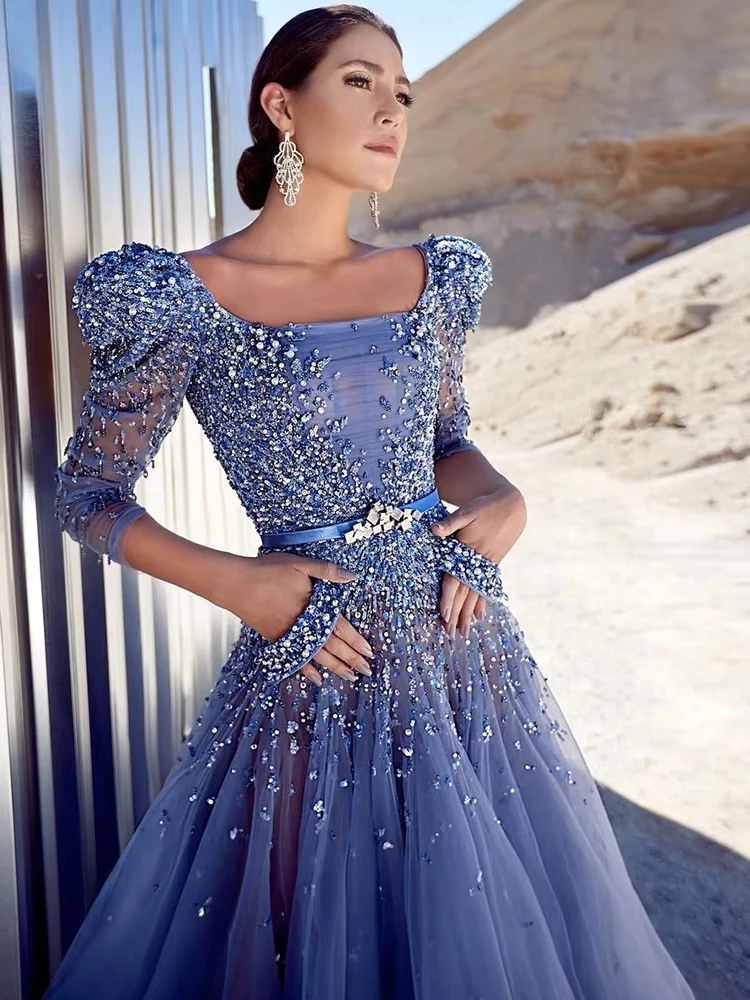 Luxury Tulle Beading Crystal Prom Gowns Elegant Half Sleeves Midi Evening Dress Square Collar Ankle Length Formal Party Gowns
Luxury Tulle Beading Crystal Prom Gowns Elegant Half Sleeves Midi Evening Dress Square Collar Ankle Length Formal Party Gowns