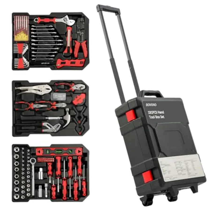 191 PCS Tool Sets for Men Home Tool Kit with Rolling Plastic Trolley Case Portable Mechanic Hand Tool Set for Home Automotive B
191 PCS Tool Sets for Men Home Tool Kit with Rolling Plastic Trolley Case Portable Mechanic Hand Tool Set for Home Automotive B