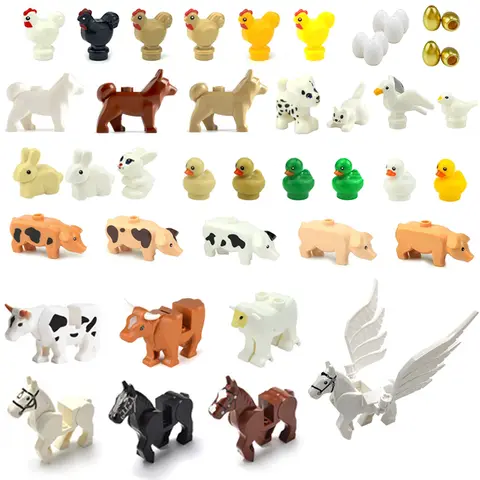 Blocs de construction MOC pour animaux, pièces pour bétail, volaille, briques, jouets, cheval volant, poussin, canard, bétail, lapin, Compatible avec LEGO