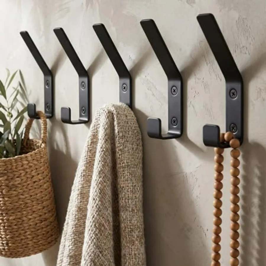 Decorative Coat Hooks For Wall Mount Set of 5 - Stylish and Sturdy Black Metal Double Hooks Are Perfect To Hang Your Jackets, T
Decorative Coat Hooks For Wall Mount Set of 5 - Stylish and Sturdy Black Metal Double Hooks Are Perfect To Hang Your Jackets, T