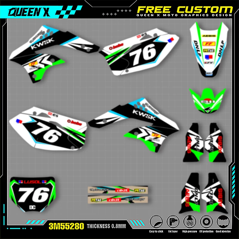 Queen X MOTOR Custom Team Motorcycle Graphics Decals Stickers Kit For KAWASAKI KXF450 KXF 450 2006-2008 Number Name Custom 005
Queen X MOTOR Custom Team Motorcycle Graphics Decals Stickers Kit For KAWASAKI KXF450 KXF 450 2006-2008 Number Name Custom 005