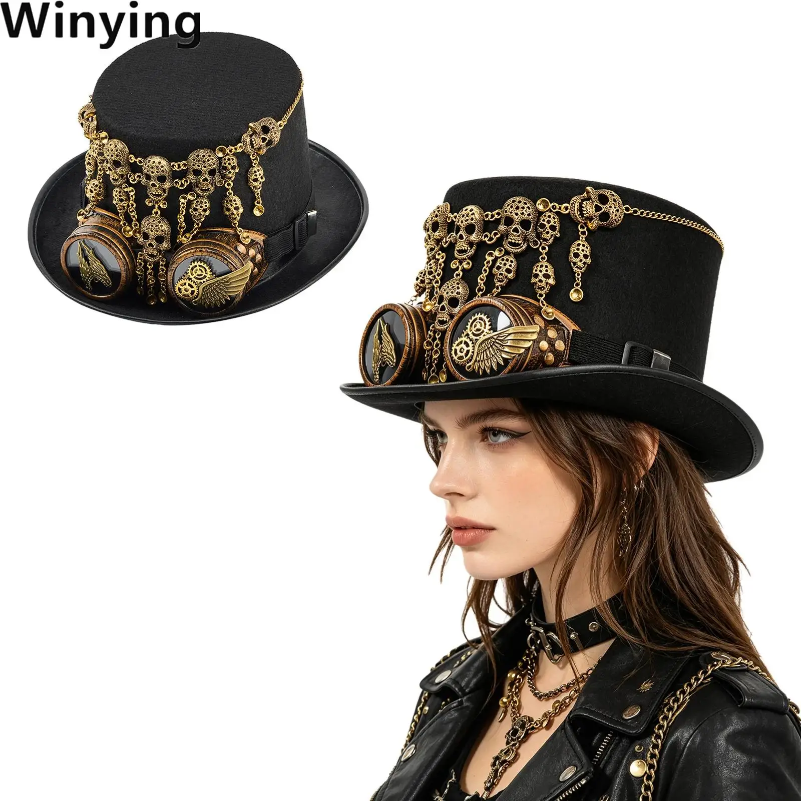 Gothic Punk Decorated Top Hat for Unisex Men Women Cosplay Masquerade Halloween Theme Party
Gothic Punk Decorated Top Hat for Unisex Men Women Cosplay Masquerade Halloween Theme Party