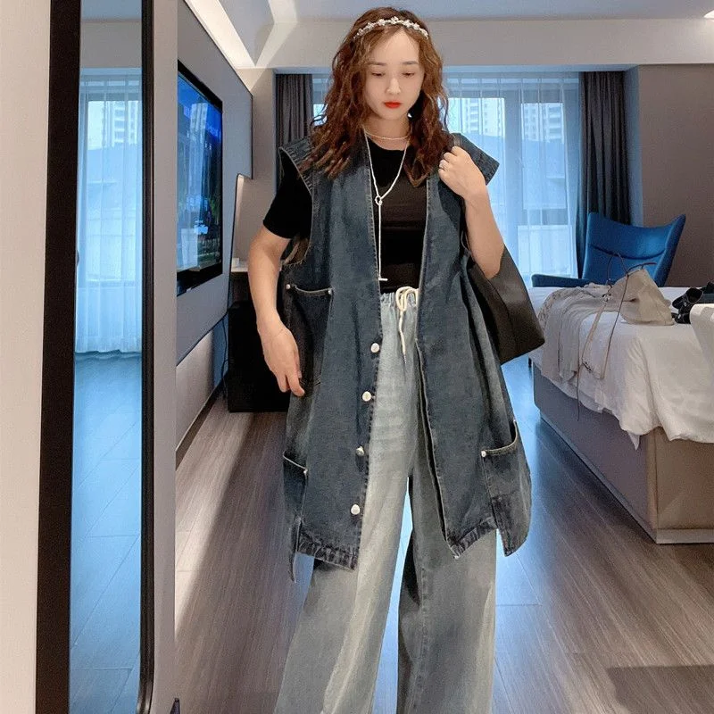 Women Streetwear Loose Long Denim Waistcoat Spring Autumn Sleeveless Jackets Midi 260A High End Pockets Blue Jean Vest
Women Streetwear Loose Long Denim Waistcoat Spring Autumn Sleeveless Jackets Midi 260A High End Pockets Blue Jean Vest