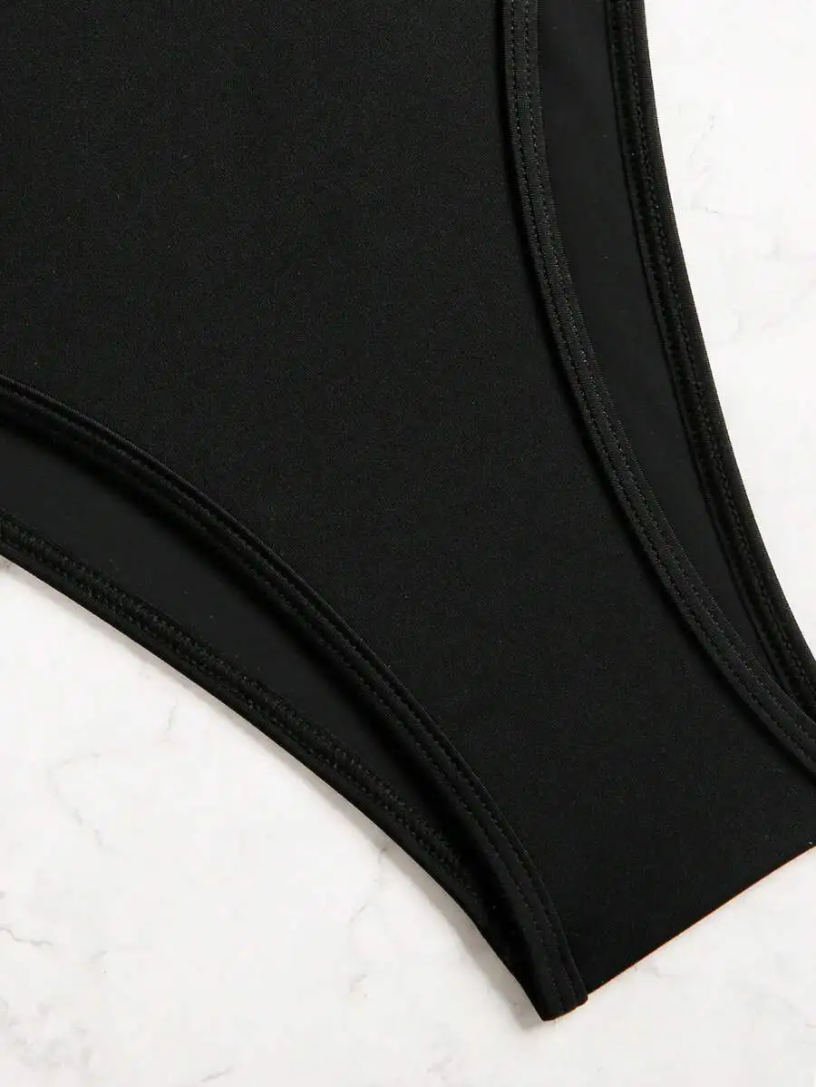 Plunging Neckline Spaghetti Strap One Piece Swimsuit Solid Black Mesh Patchwork Beach Vacation Swimwear
Plunging Neckline Spaghetti Strap One Piece Swimsuit Solid Black Mesh Patchwork Beach Vacation Swimwear
