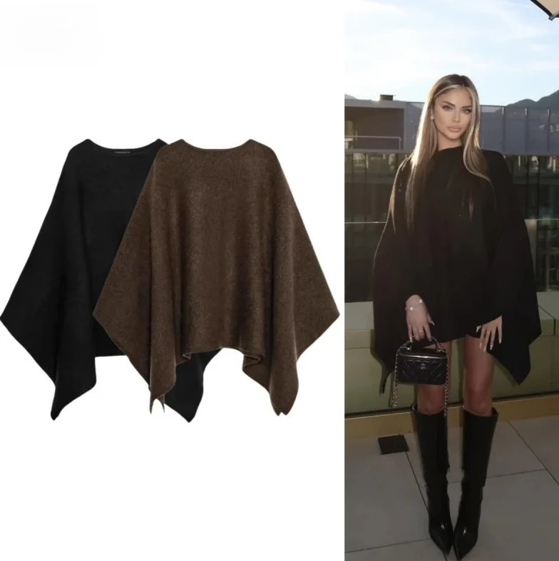 Women New Fashion Oversized Cape Sweater Round Neck Bat Sleeve Solid Color Loose Knitwear Casual Chic Top
Women New Fashion Oversized Cape Sweater Round Neck Bat Sleeve Solid Color Loose Knitwear Casual Chic Top