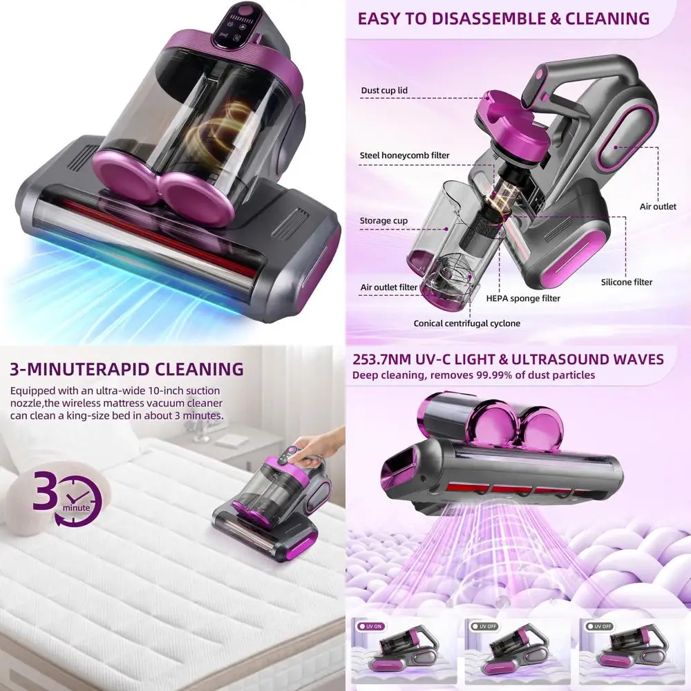 Handheld Vacuum Cleaner with 16Kpa Suction, HEPA Filter, UV-C Light, and Low Noise for Bed, Couch, Car Seats, and Rugs - Gray
Handheld Vacuum Cleaner with 16Kpa Suction, HEPA Filter, UV-C Light, and Low Noise for Bed, Couch, Car Seats, and Rugs - Gray