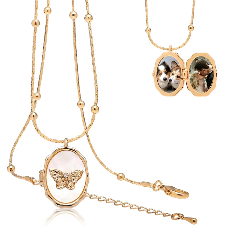 Custom Photo Locket Necklace with Butterfly & Shell Pendant Gold Plated Memorial Jewelry for Women, Personalized Keepsake Gift
Custom Photo Locket Necklace with Butterfly & Shell Pendant Gold Plated Memorial Jewelry for Women, Personalized Keepsake Gift