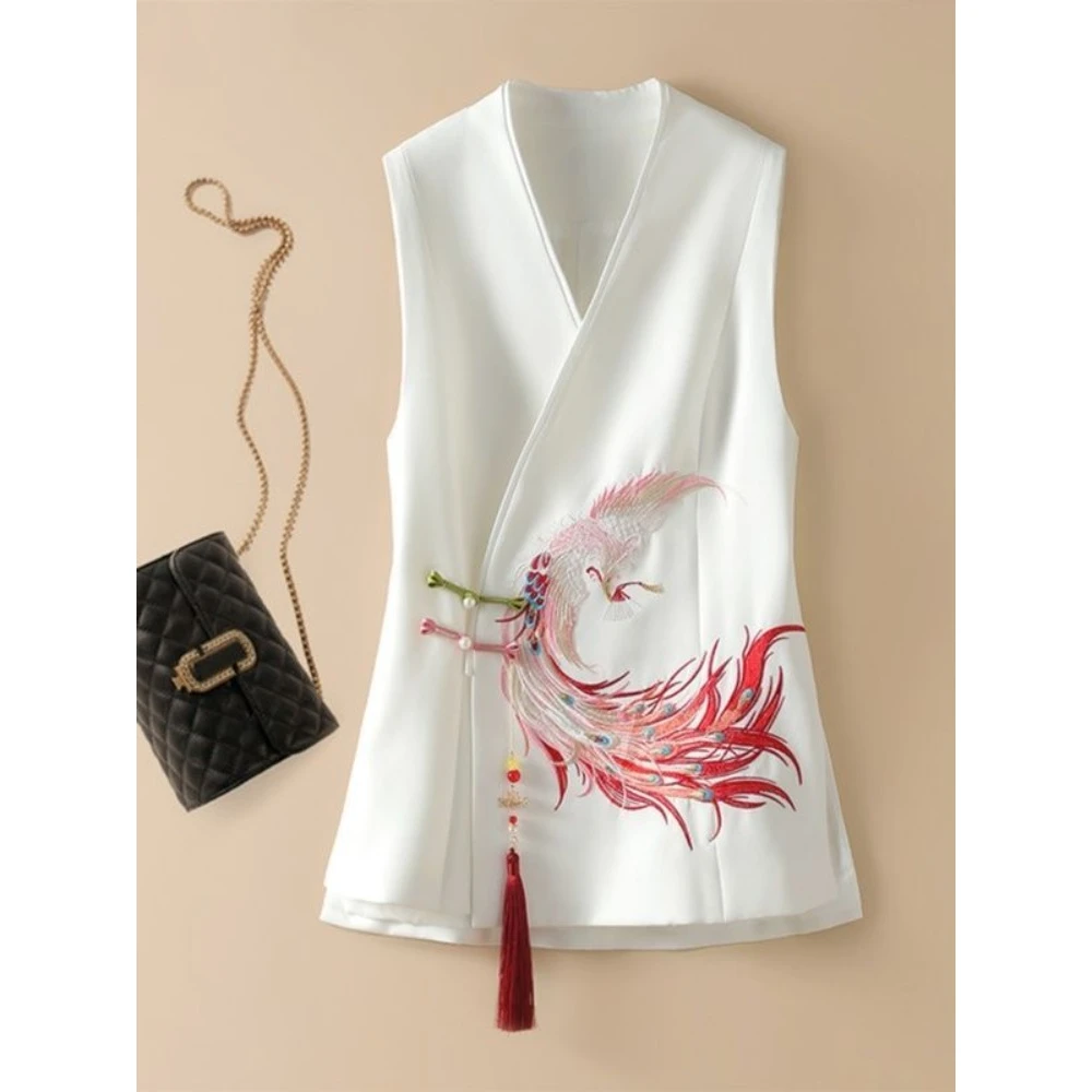 Women Chinese Style Phoenix Embroidered Blazer Vest 2025 Autumn New White Elegant Sleeveless Waistcoat Outerwear
Women Chinese Style Phoenix Embroidered Blazer Vest 2025 Autumn New White Elegant Sleeveless Waistcoat Outerwear