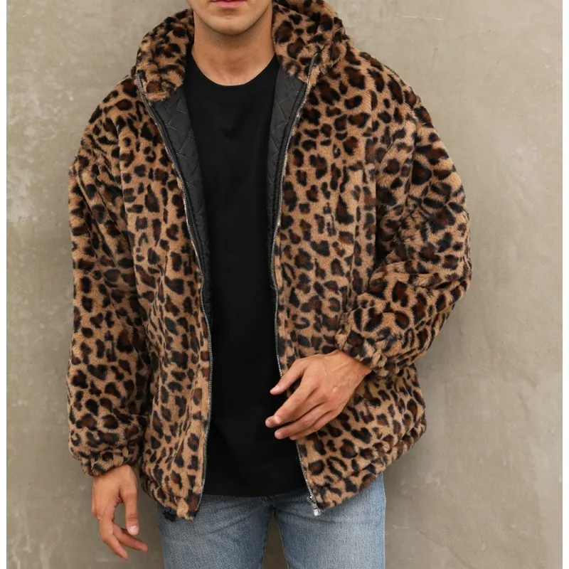 2026 Men's Autumn and Winter Warm Plush Leopard Print Jacket Imitation Fur Zipper Hooded Jacket
2026 Men's Autumn and Winter Warm Plush Leopard Print Jacket Imitation Fur Zipper Hooded Jacket