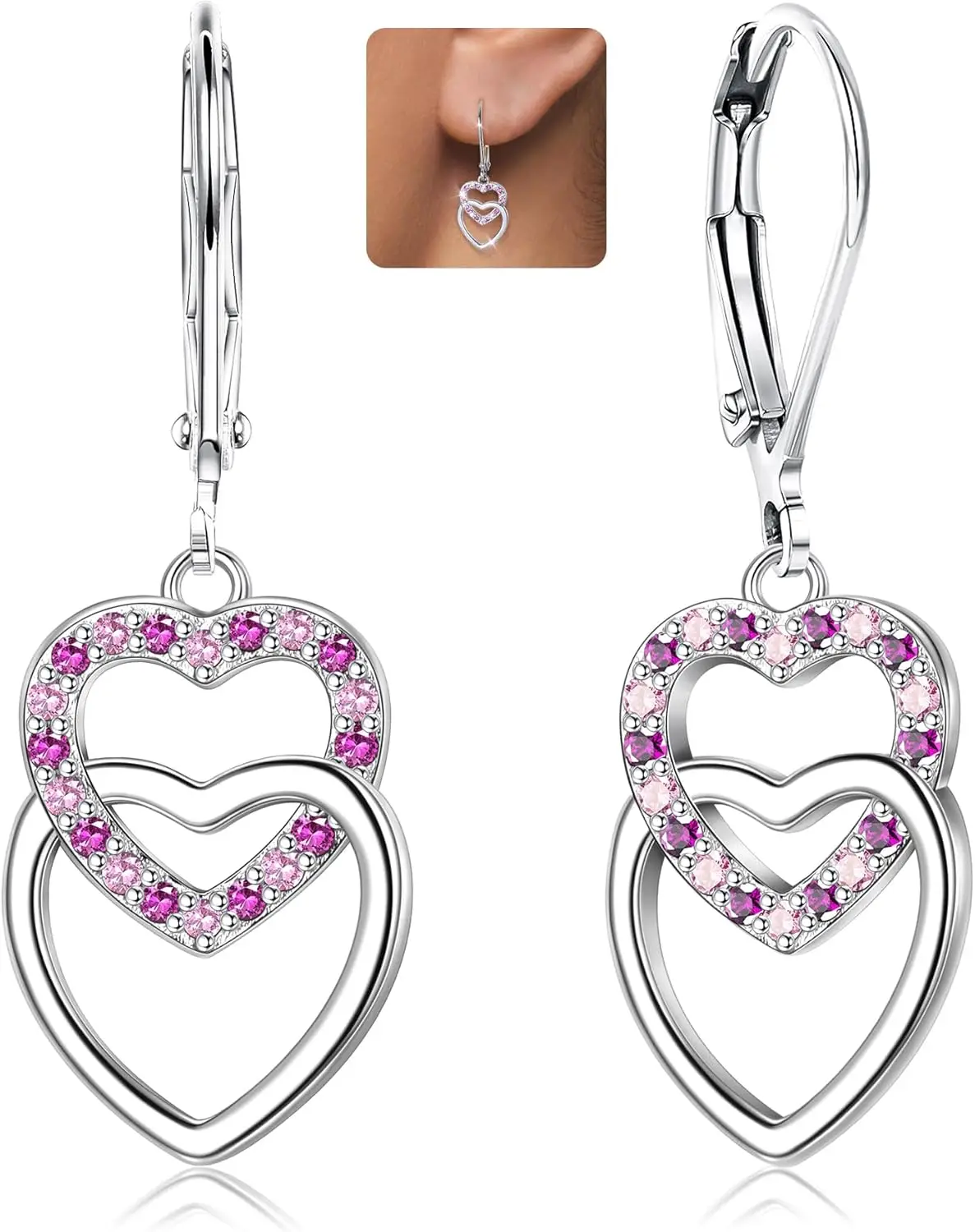 Sterling Silver Heart Dangle Earrings - Multicolored Cubic Zirconia Drop Earrings with Hypoallergenic
Sterling Silver Heart Dangle Earrings - Multicolored Cubic Zirconia Drop Earrings with Hypoallergenic
