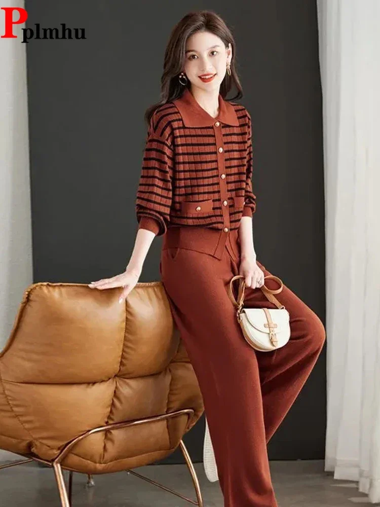Fall Winter Strip Sweater 2 Piece SetCasual Baggy High Waist Wide Leg Pant Conjunto Korean Soft Single Breasted Knitwear Outfit
Fall Winter Strip Sweater 2 Piece SetCasual Baggy High Waist Wide Leg Pant Conjunto Korean Soft Single Breasted Knitwear Outfit