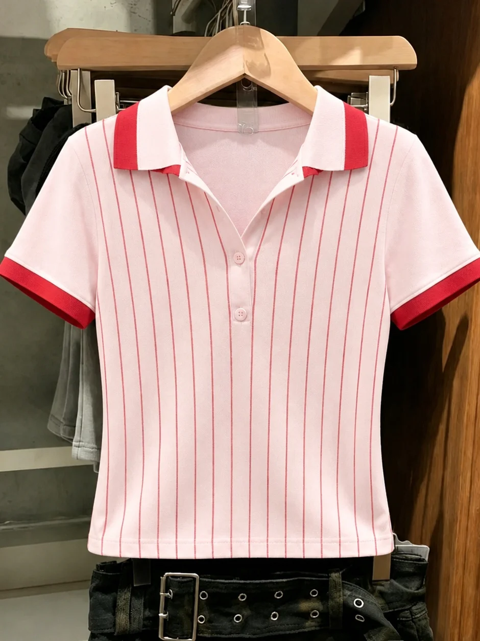 Slim Fit Neck Short Sleeve Striped Commute Top Gentle Lady Style Color Block T-Shirt Korean Version Summer Shirt
Slim Fit Neck Short Sleeve Striped Commute Top Gentle Lady Style Color Block T-Shirt Korean Version Summer Shirt