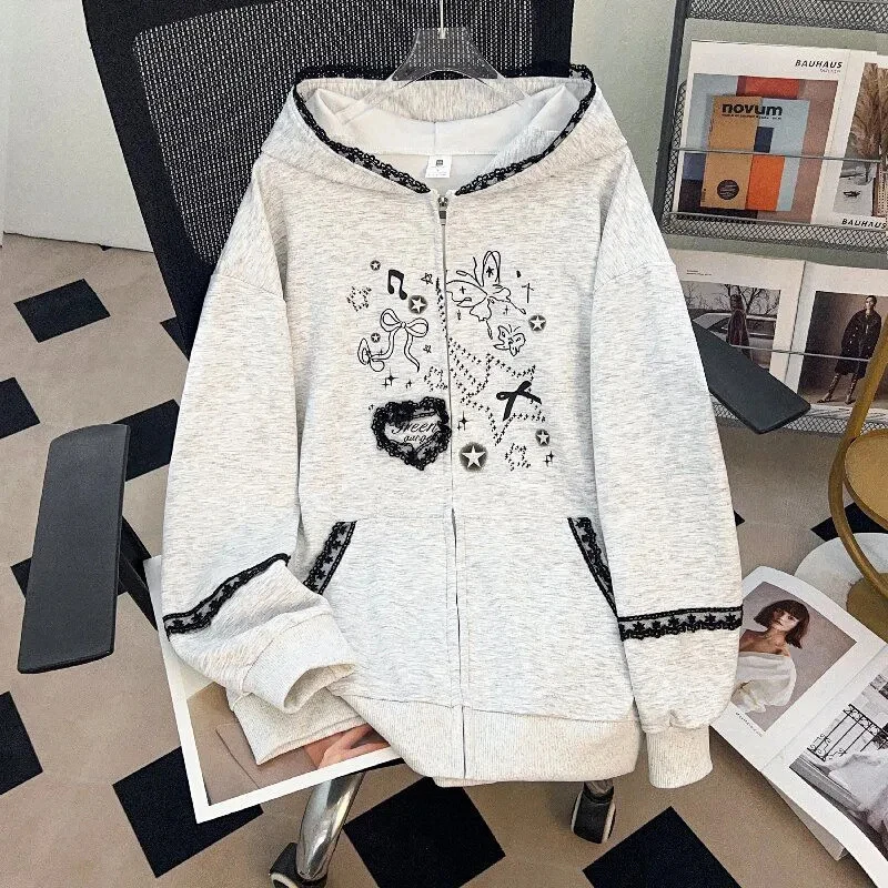 Y2K Streetwear Women Hoodies Long Ears Lace Patchwork Bow Zipper Hooded Sweatshirts Butterfly Print Vintage Casual Sweet Coats
Y2K Streetwear Women Hoodies Long Ears Lace Patchwork Bow Zipper Hooded Sweatshirts Butterfly Print Vintage Casual Sweet Coats