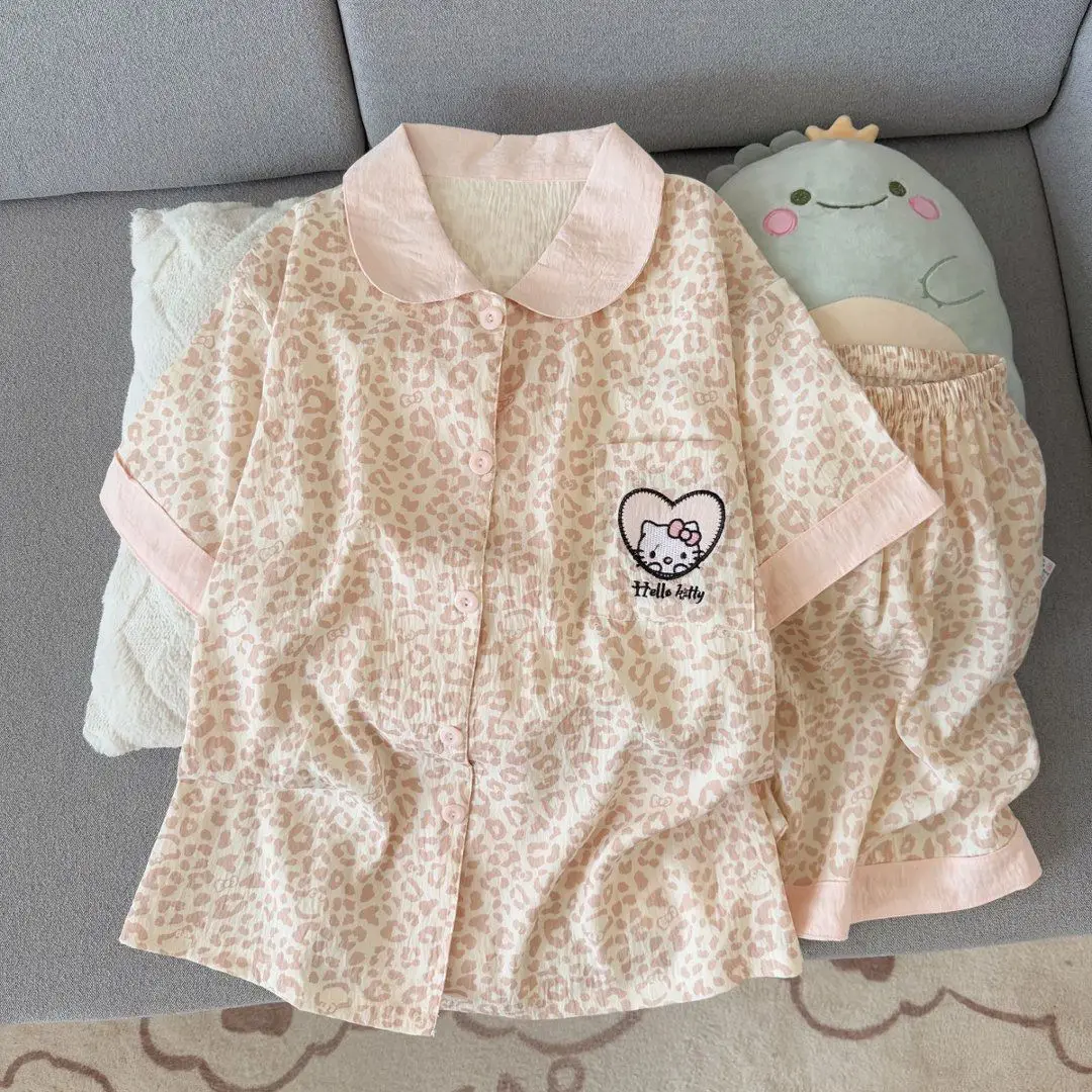 Sanrio Cotton Pajamas Hello Kitty Pyjamas Short Sleeve Shorts Sleepwear Leopard Print Pijama Kawaii Nightwear Women Home Clothes
Sanrio Cotton Pajamas Hello Kitty Pyjamas Short Sleeve Shorts Sleepwear Leopard Print Pijama Kawaii Nightwear Women Home Clothes
