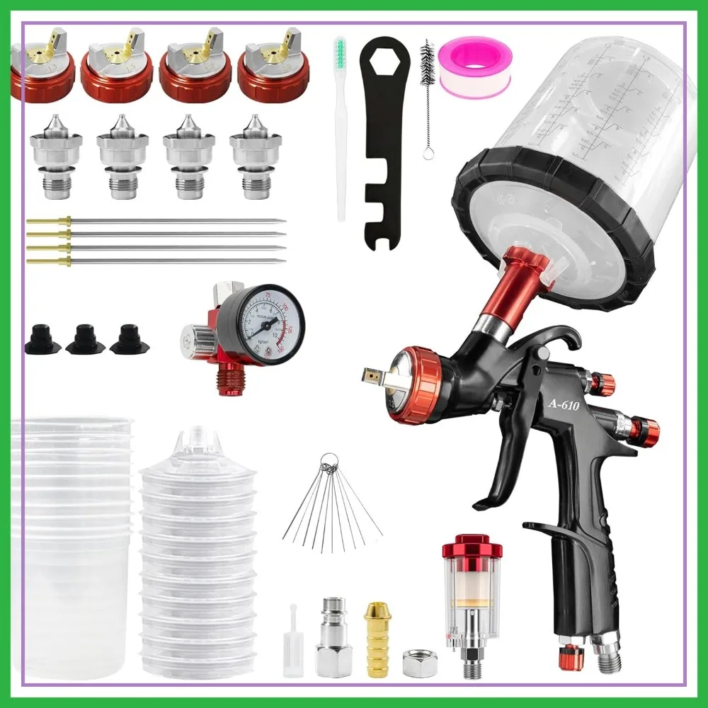 LVLP Spray Gun Kit 4 Nozzles 1.3/1.5/1.7/2.0mm 10 Disposable Cups Automotive Paint Gun for Furniture Fence Varnish Top Coat
LVLP Spray Gun Kit 4 Nozzles 1.3/1.5/1.7/2.0mm 10 Disposable Cups Automotive Paint Gun for Furniture Fence Varnish Top Coat