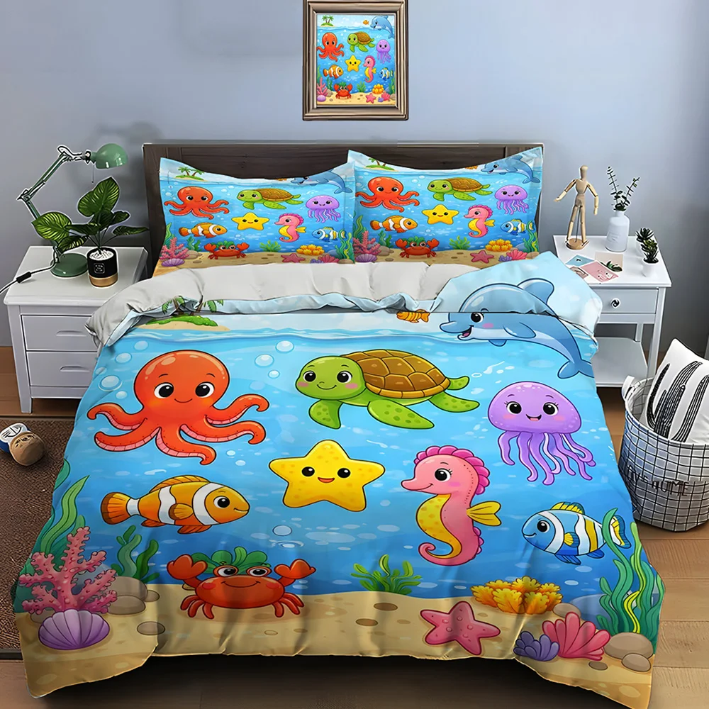 Cartoon Ocean Animals Illustration Bedding Set for Kids Luxury Gift 3pcs Digital Print Comforter Set Soft Comfortable Breathable
Cartoon Ocean Animals Illustration Bedding Set for Kids Luxury Gift 3pcs Digital Print Comforter Set Soft Comfortable Breathable