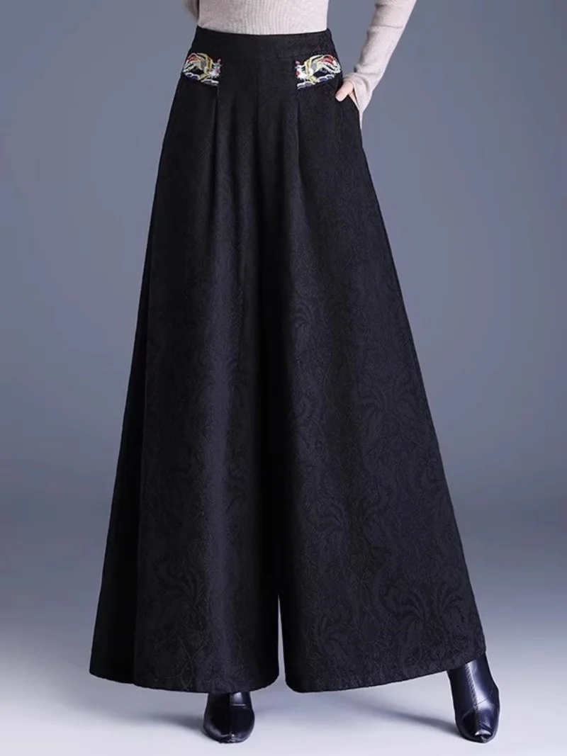 Широкие женские брюки с вышивкой в этническом стиле на весну и осень-зиму, черные жаккардовые универсальные прямые брюки w1753
Широкие женские брюки с вышивкой в этническом стиле на весну и осень-зиму, черные жаккардовые универсальные прямые брюки w1753